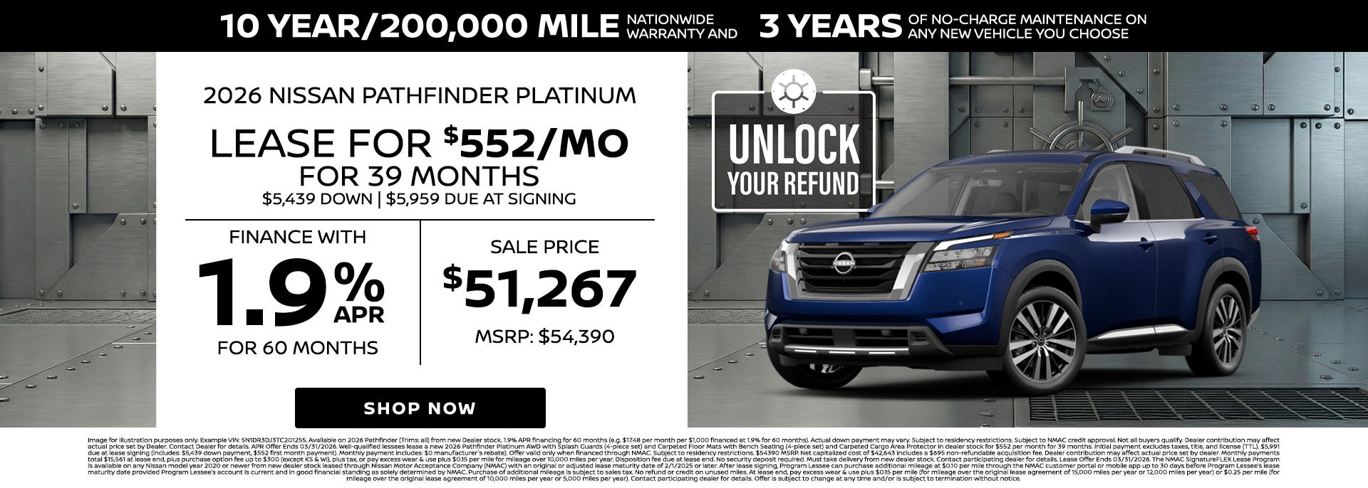 1.9% APR on 2026 Nissan Pathfinder